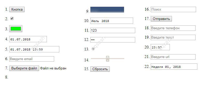 Types Of Form Inputs